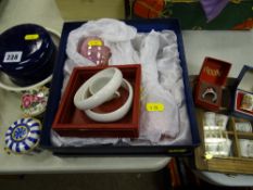 Small parcel of ornamental china and glassware including trinket boxes, boxed and other thimbles
