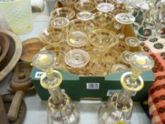 Good Art Nouveau style decanter and drinking glass suite comprising twin decanters with stoppers and