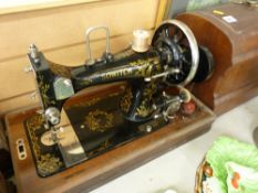 Vintage German Sowitch hand crank sewing machine in carry case