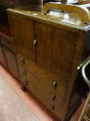 Polished wood two door over three drawer chest