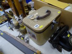 Parcel of vintage collectables including vanity case with vintage silver wing BEA label, old