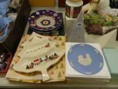 Two Masons Ironstone bowls, a Christmas village, patterned nut dish (boxed), Wedgwood Christmas