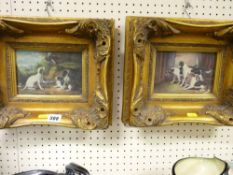Two ornately framed vintage dog themed prints