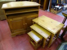 Pine nest of three tables and a pine corner entertainment unit