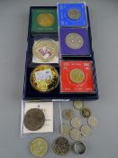 Collection of commemorative and British coins and a ring fashion from a 1938 two shilling piece