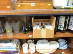 Etched glass lemonade set, glass swans, Venetian style glass set and a panda decorated screen