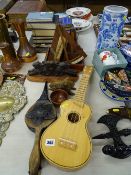 Quantity of treen items and a small display guitar