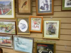 Collection of plaques including signed miner at work, kingfisher collage etc