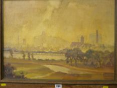 EDWARD HOLMAN oil on board - 'Aston from the Railway', signed, 39 x 54 cms