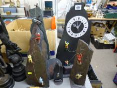Collection of slate and rocking climbing figure ornaments etc