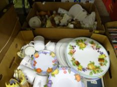Quantity of ornamental figurines and vases and a box of mainly modern dinnerware