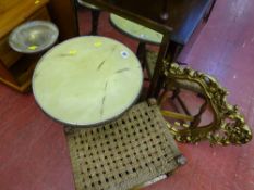 Marble effect topped metal based occasional table, one other, an ornate mirror and a polished wood