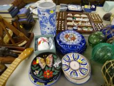Oriental blue and white china chimney vase, quantity of decorative wall plates and a Limoges