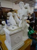 Reconstituted stone classical garden statue on a square plinth