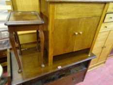Polished wood coffee table with base drawer and an occasional table with twin doors, a string topped