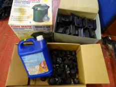 Fishmate pressurized pond filter, gallon of PVA adhesive and a box of plastic fittings and plastic