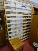 Pine framed bed and a Silentnight Pocket Essential mattress and a small pine single drawer bedside