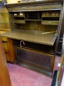 Three section oak stacking bookcase bureau (one door missing)