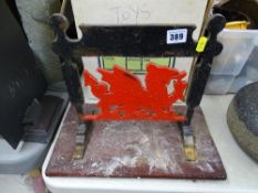 Cast iron boot scrape with Welsh Dragon emblem