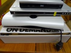 Parcel of home entertainment equipment - two Sky TV boxes, Alba DVD/video player etc E/T