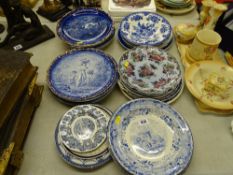 Collection of decoration flow blue and other decorative wall plates