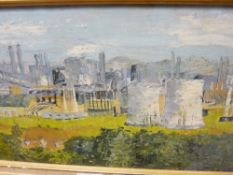 Oil on board - industrial scene, 17 x 41 cms