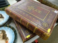 'The Holy Bible' in two red leather bound books, 'Genesis to Esther' and 'Jobe to Revelation'