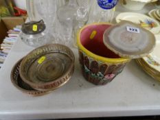 Majolica planters, two EP wine coasters etc