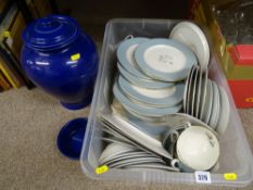Crate of Royal Doulton 'Rose Elegans' dinnerware along with a blue lidded pot and cover etc