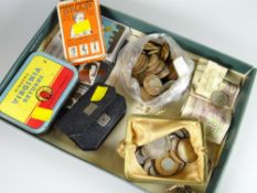 A parcel of various pre-decimal coinage, some with silver content, vintage playing cards etc