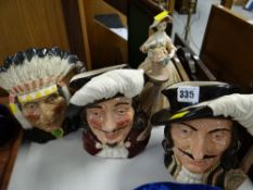 Three Royal Doulton Toby Jugs 'Athos', 'Porthos' & 'North American Indian' together with an unmarked
