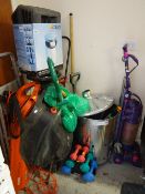 Parcel of mainly garden items including Flymo garden vac, strimmer, shredder, lawn mower, tools,