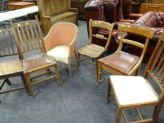 A parcel of various chairs including an antique oak kitchen chair, Loom-style chair, small tripod