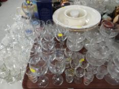 A large parcel of mainly drinking glasses, two wash stand bowls etc