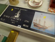 A boxed model of HMS Unicorn