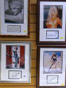 Four framed photographs & autographs - JANE RUSSELL, JANET LEIGH, RAQUEL WELCH & BRIGITTE BARDOT