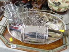 Wooden & EPNS gallery tray, bottle holder, toast rack etc