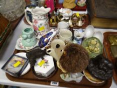 Tray of various ornaments, mainly frog related etc