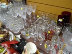 Two trays of mainly drinking glasses & decanters