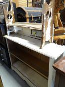 A painted white pine bookcase base with two-drawer top