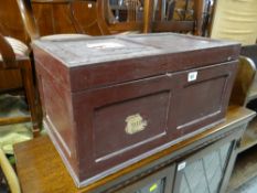 A painted wood storage box with compartment interior
