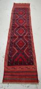 A Meshwari red & blue runner, 250 x 60cms