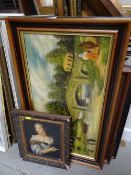 A Bentley advertising mirror, framed oils on canvas