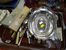 Tray of boxed & loose flatware etc