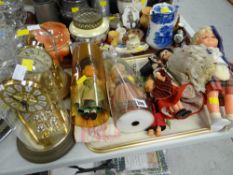A small parcel of tourist dolls & two modern battery operated dome clocks