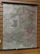 An early twentieth century hanging wall map of Wales