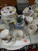 Parcel of china including Royal Worcester Evesham Gold, royal commemorative mugs etc