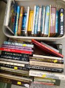 Two boxes of mainly hardback books, royalty, travel etc