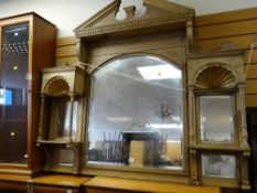 A large pine & gilt decorated overmantel mirror