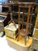 Parcel of furniture to include a lightwood ottoman, circular top jardiniere stand, tripod table etc